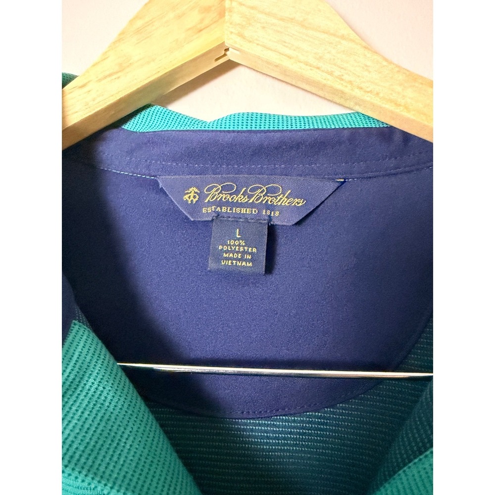Brooks Brothers Mens Polo Shirt Green Navy Collar Short Sleeve Size L - Picture 4 of 5